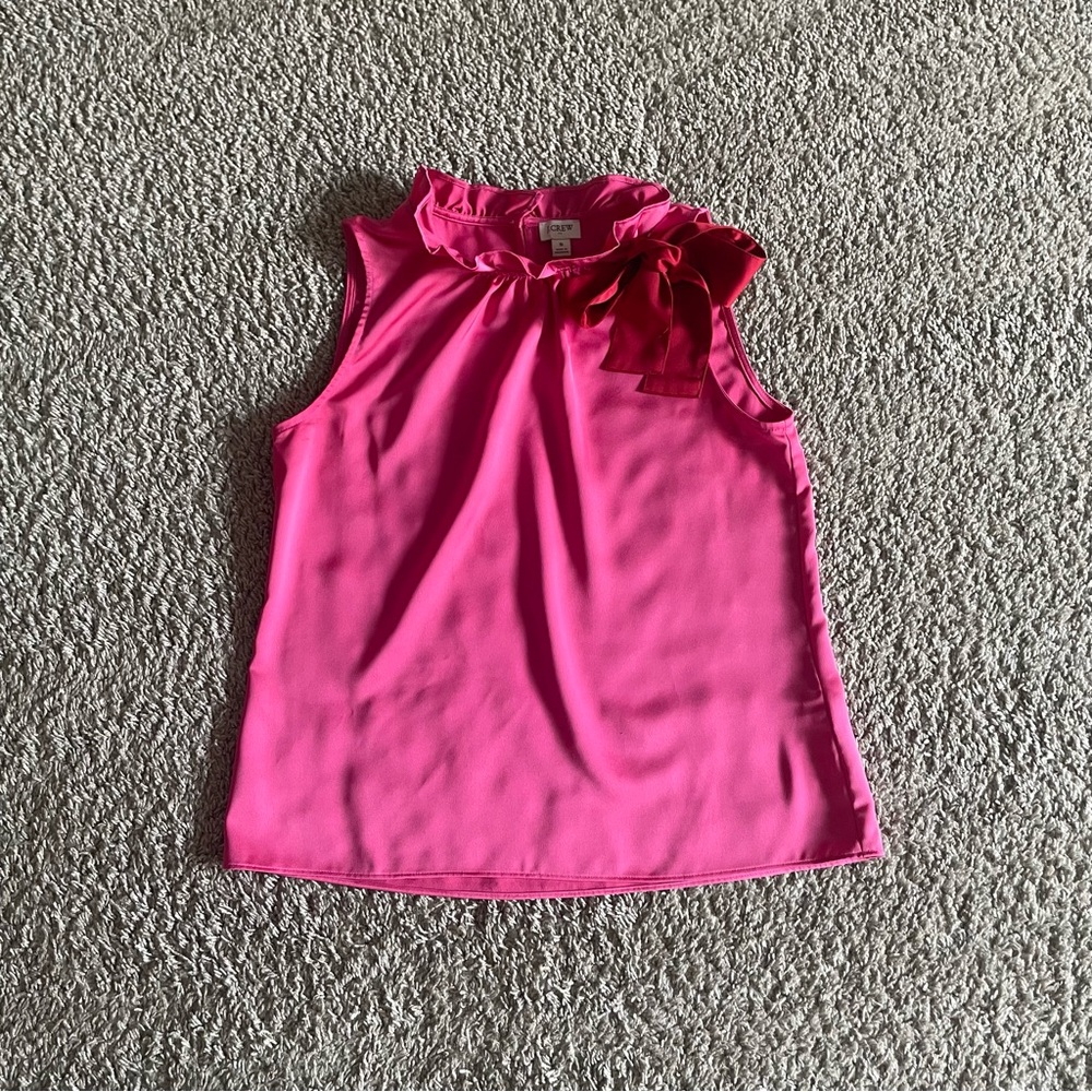 Pink J. Crew Sleeveless Blouse with Bow Detail